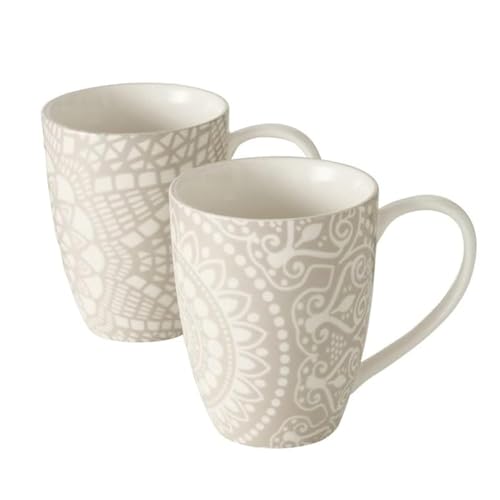 2 x Becher Shanaya Keramik Beige 330 ml, Kaffeetasse Boho Mandala von BOLTZE