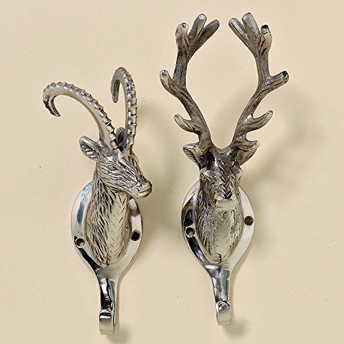 2er Set Geraderobe Haken Geweih Replik Hirsch Silber Halter Hirschschädel 2er Set Geraderobe Haken Geweih Replik Hirsch Silber Halter Hirschschädel von BOLTZE