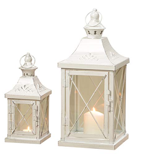 2er Set Innen Außen Laternen Balkon Windlichter Metall weiß Shabby Chic Glas Tür Wohnzimmer Dekoration von WHOLE HOUSE WORLDS