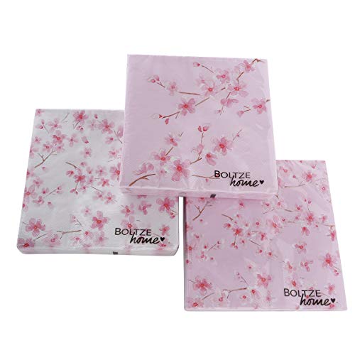3 x 20 Servietten Kirschblüte 33 x 33 cm - weiß rosa braun von BOLTZE
