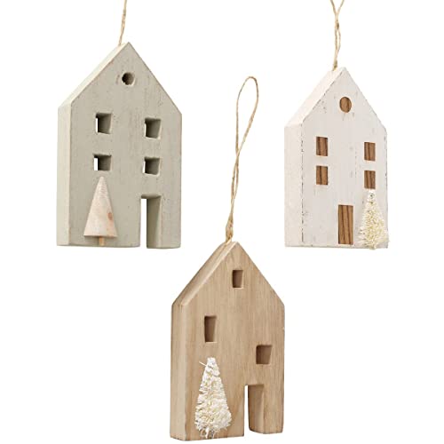 3tlg. Dekohänger Winter Home hellgrün Natur weiß Haus aus Holz zum Hängen (3 Farben) von BOLTZE