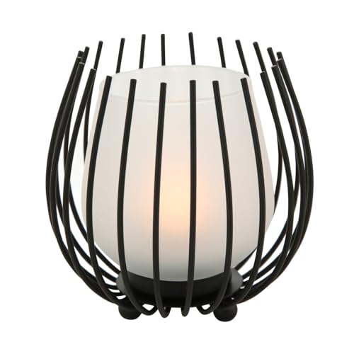 Boltze Windlicht Laval 1 Stück Höhe 12 cm Schwarz Eisen Milchglas Dekolicht Kerze von BOLTZE