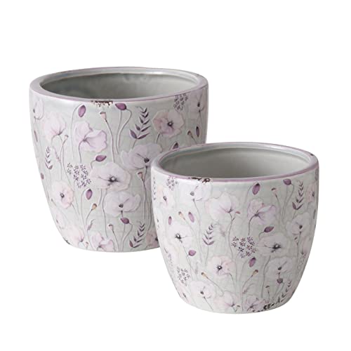 2 x Pflanztopf Sarah Keramik Höhe 11-14 cm grau weiß, Floral von BOLTZE