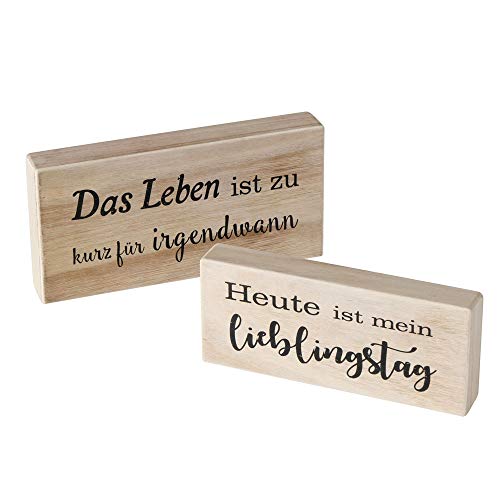 BOLTZE 2tlg. Holzschild Leben Natur schwarz Holzklotz mit Spruch Lieblingstag (2 Motive) von BOLTZE