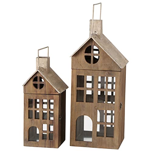 Boltze 2tlg. Set Laterne Marling braun aus Holz I Höhe 40cm & 58cm I Deko-Windlicht, Kerzenhalter I Teelicht-Haus I Weihnachts-Dekoration zum Hinstellen I Wohnzimmer, Esstisch I Advent Christmas von BOLTZE