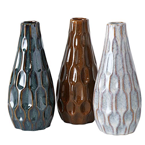 3 x Vase Lenja Porzellan Höhe 23 cm beige dunkelblau braun, Tischdeko, Geschenk von BOLTZE