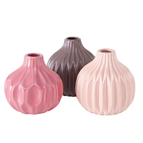 3 x Vase Lenja Steingut braun Altrosa Hellrosa Höhe 10,5 cm, Geschenk, Tischdeko von BOLTZE