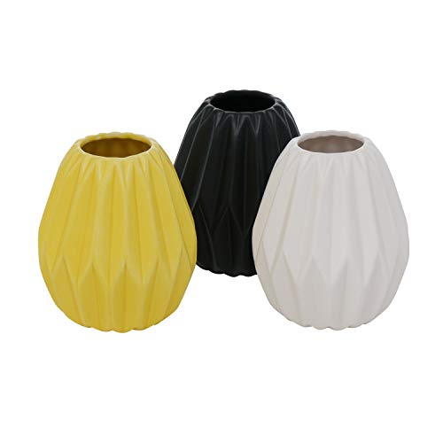 BOLTZE 3 x Vase Tampa Steingut schwarz weiß gelb Höhe 14 cm von BOLTZE