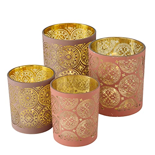 4 x Windlicht Ibiza Glas lackiert Gold Ornament Höhe 8-10 cm Boho - Style von BOLTZE