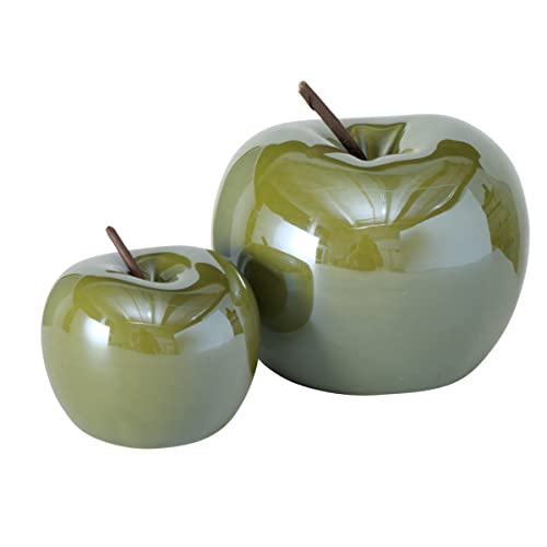 Boltze Deko Apfel Perly (2er Set, zur Dekoration / Geschenkidee, Deko für Küche / Wohnzimmer / Esszimemr, Tischdeko Höhe 7-9 cm) 2013536, Grün von BOLTZE