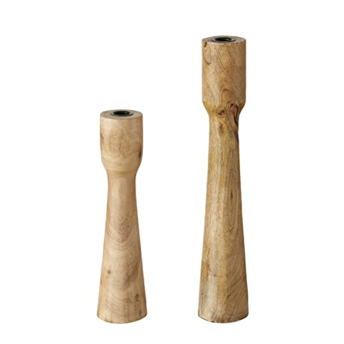 Boltze Kerzenständer Caldeas (2-teiliges Set, Kerzenhalter aus Holz, stilvolles Design, Dekoration Esstisch, Kommode, Boho Stil) 2025155, Universal von BOLTZE