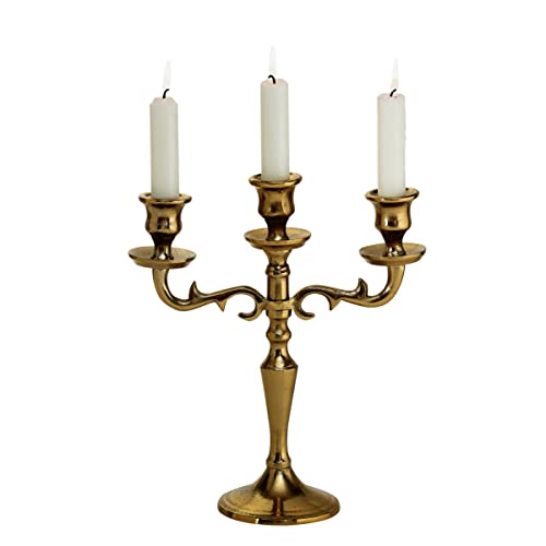 Boltze Kerzenständer Varas (Gold, 3-flammig, Höhe 26 cm, Kerzenhalter aus Metall, Dekoration Esstisch/Kommode, edles Design) 1019023 von BOLTZE