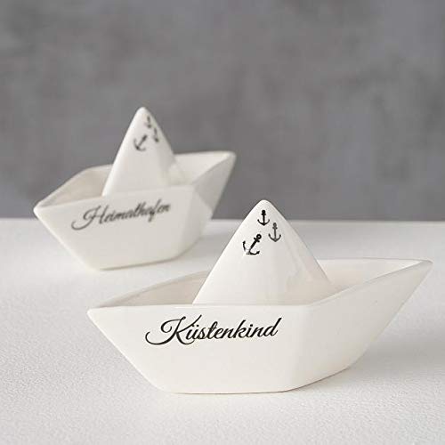 Boltze Küstenliebe 2er Set Maritime Deko Boot Schiffchen aus Porzellan für Badezimmer Badewanne Küche Miniboot Stranddeko 10x4x5cm von BOLTZE