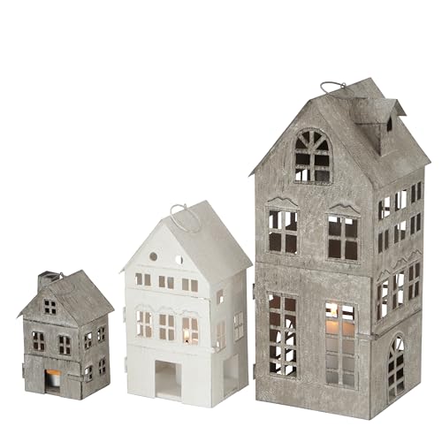 Boltze Laternen Set Firenza (Windlichter 3-teilig, stilvolles Design, Lichthaus, ohne Kerzen, Dekoration für Wohnung, Haus, Indoor, Kerzenhalter) 4029300, Weiß von BOLTZE