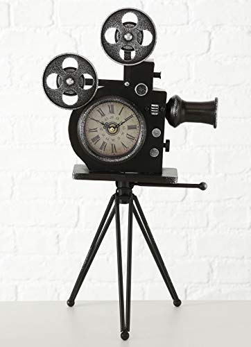 Tischuhr Filmkamera Stativ Uhr Eisen schwarz H 52 cm von BOLTZE