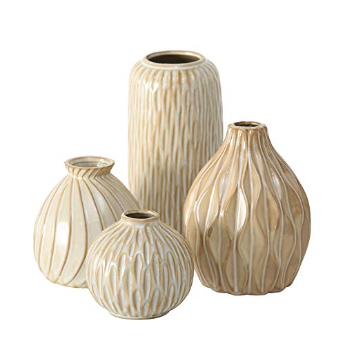Boltze Vase Zalina 4-teilig (Blumenvase, Keramik Vase für Blumen / Trockenblumen / Pampasgras, Höhe 9-15 cm, Vasen-Set) 1006089 von BOLTZE