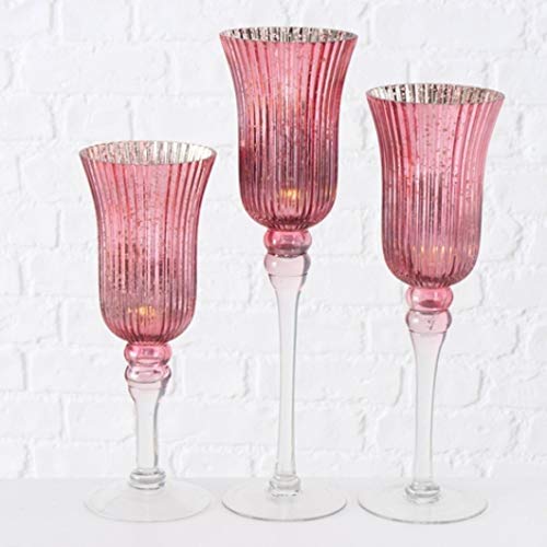 Windlicht Manou Deko Glas lackiert pink Glanz H 30-40 cm 3er Set von BOLTZE