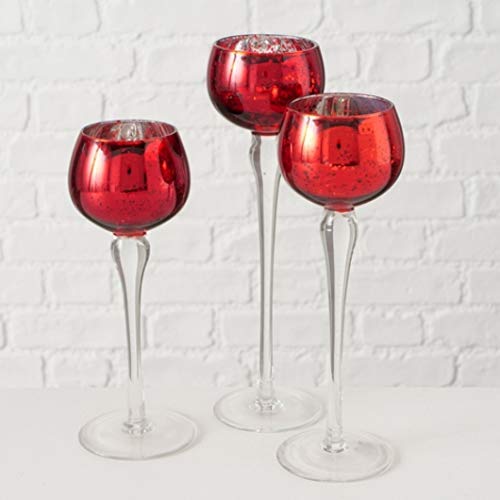 Windlicht Pokal Teelichthalter aus Glas rot H 18-22 cm 3er Set von BOLTZE
