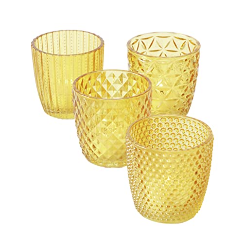 Boltze Windlicht Set Marilu 4-teilig (gelb, Deko-Gläser für Kerzen / Teelichter, Kerzenständer ø 8 cm, verschiedene Muster, Form rund, Teelichthalter) 2001878 von BOLTZE