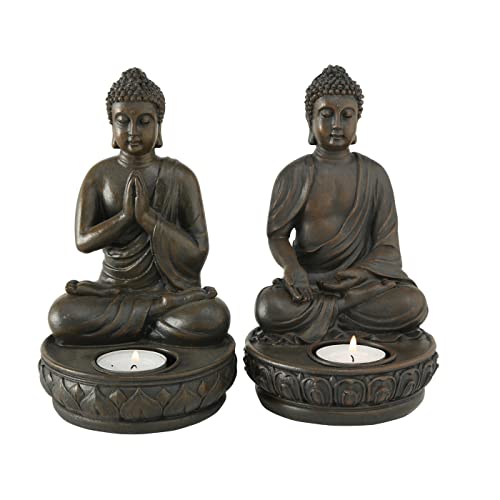 Boltze Teelichthalter Buddha | 2-fach sortiert 1 Stück zufällige Variante | Deko Figur Kerzenhalter Statue Asiatisch von BOLTZE
