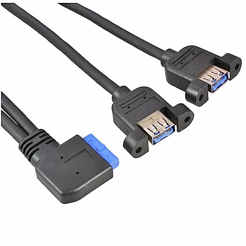 Bolwins J25S USB 3.0 Verlängerungskabel intern 19polig Pfostenbuchse auf Dual USB 3.0 Typ A Buchse nach rechts abgewinkelt 30cm von Bolwins