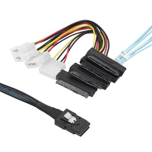 Bolwins P47CS Mini SAS 36-Pin Stecker (SFF-8087) auf 4x 29-Pin SFF-8482 & 4-Pin Molex IDE-Stromkabel für SAS-Festplatten – Datenkabel und Stromkabel-Kombination von Bolwins
