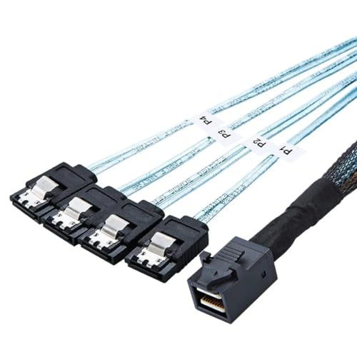 Bolwins P56S Mini SAS SFF-8643 auf 4x SATA 7pin Splitter Kabel – 1m Internes Datenkabel für Festplatten, Mini SAS HD SFF-8643 Host auf 4 SATA 7pin Target Festplatte von Bolwins
