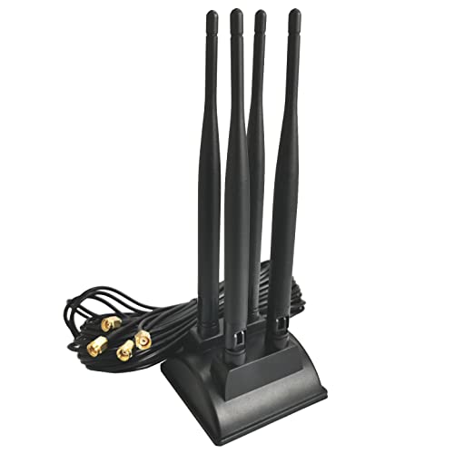 I03DS 3m 2.4GHz & 5.8GHz WiFi Antenne mit 4X 6dBi RP-SMA Adapter und Magnetfuß – Dual-Frequenz WLAN Antenne Verlängerungskabel von Bolwins