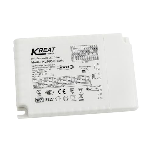 KL40C-PDiiV1 Kreat Power Merrytek 40W DALI 1-10V pushDIM dimmbarer LED-Treiber für LED Beleuchtung, flimmerfrei, Konstantstrom, DT6, PWM, Schutzfunktionen, weiß, IP20 von Bolwins