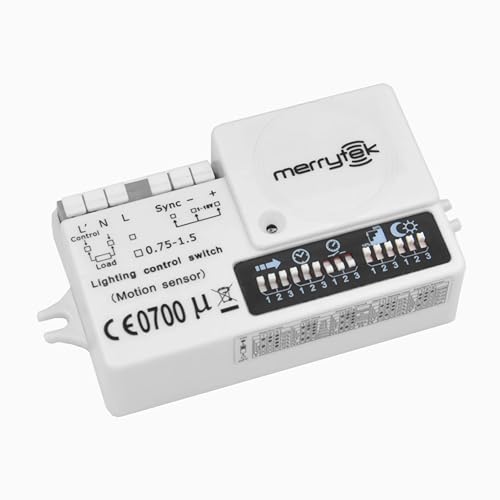 L04CS Merrytek MC003VC Mikrowellen-Bewegungssensor Cluster Dimmfunktion 230V 1200W Hochfrequenz Bewegungsmelder für LED Deckenleuchten Innenbeleuchtung automatischer Lichtschalter Unterputzmontage von Bolwins
