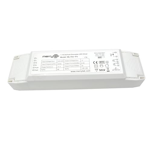 ML75V-PV Merrytek 75W LED Treiber 1-10V pushDIM dimmbar 12V Konstantspannung Netzteil für LED Streifen Lampe Leuchte Innenbeleuchtung Trafo IP20 von Bolwins