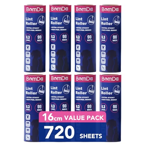 BomDa Extra Klebrig Große Fusselrolle für Kleidung, Sofa, Bett und Teppich - Fusselroller für Tierhaare, Katzenhaare, Hundehaare Staub & Fussel, 16cm (720 Blätter) von BomDa