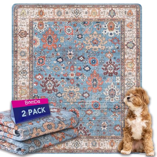 BomDa Waschbar Haustier-Urinunterlage, 2 Pack Wiederverwendbare Welpenunterlagen Matte für Hunde (Pattern 1, 91.5x104cm) von BomDa