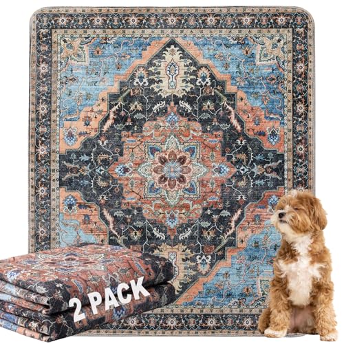 BomDa Waschbar Haustier-Urinunterlage, 2 Pack Wiederverwendbare Welpenunterlagen Matte für Hunde (Pattern 2, 91.5x104cm) von BomDa