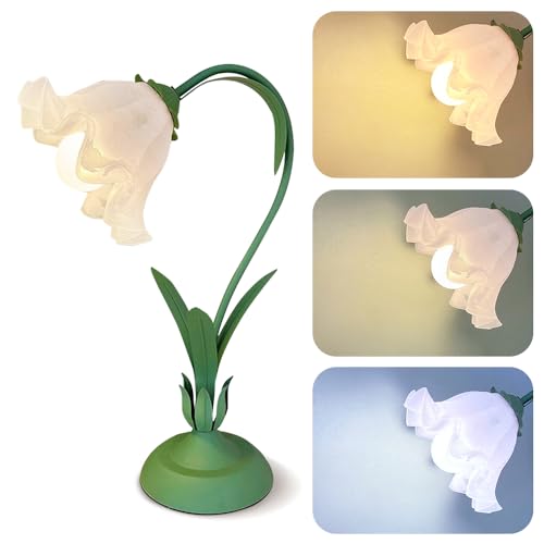 Blume Tischlampe Vintage Tischlampen Blumenform Metall Blatt mit Mattiert Lampenschirm Nachttischlampe für Schlafzimmer, Mädchenzimmer, Wohnzimmer, Schlafzimmer, Büro, Kommode (Grün) von BomKra