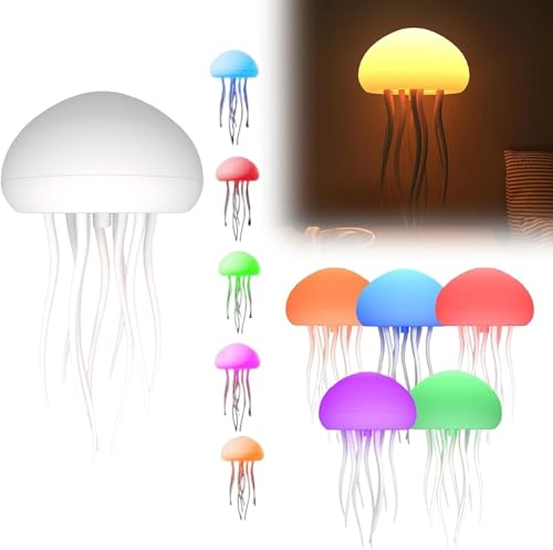 BomKra LED Quallen Lampe - RGB Farbverlauf Jellyfish Lamp, Quallenlampe mit Touch und Sprachgesteuerte, Aufladbar Quallen Nachtlicht für Dekoratives Atmosphärenlicht (Hängend Stil) von BomKra