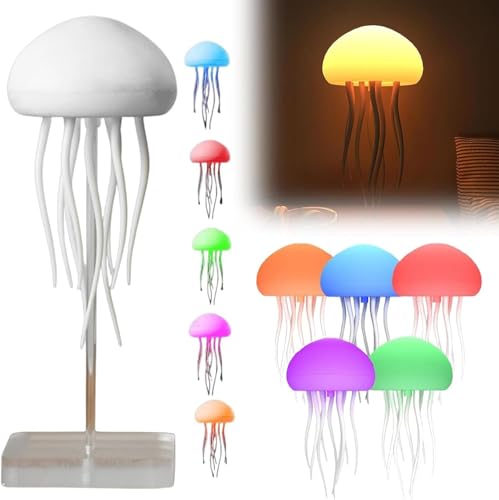 BomKra LED Quallen Lampe - RGB Farbverlauf Jellyfish Lamp, Quallenlampe mit Touch und Sprachgesteuerte, Aufladbar Quallen Nachtlicht für Dekoratives Atmosphärenlicht (Hängend Stil + Sockel) von BomKra