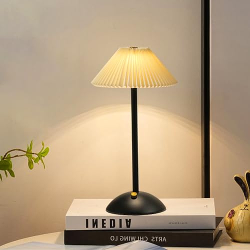 BomKra LED Tischlampe Akku,Tischleuchte Kabellos Dimmbare mit Touch Control,3 Lichtmodi,Wiederaufladbar Tischlampe mit USB,Metall Tischlampe Outdoor für Schlafzimmer Bar Restaurant (Schwarz) von BomKra