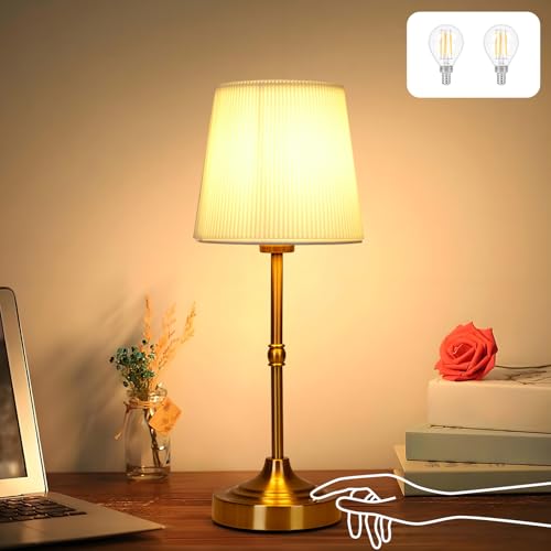 BomKra Nachttischlampe Touch Dimmbar - LED Kabellos Tischlampe, 5200mAh Aufladbare Akku Lampe mit USB, Tischlampe für Schlafzimmer Wohnzimmer Büro (Gold) von BomKra