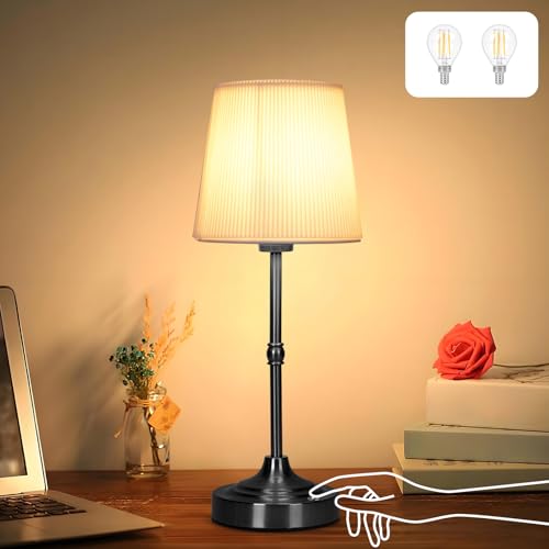 BomKra Nachttischlampe Touch Dimmbar - LED Kabellos Tischlampe, 5200mAh Aufladbare Akku Lampe mit USB, Tischlampe für Schlafzimmer Wohnzimmer Büro (Schwarz) von BomKra
