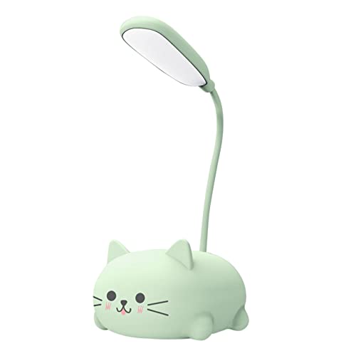 BomKra Niedliche Katze LED Schreibtischlampe USB wiederaufladbare Tischleuchte Augenschutz Leselampe Verstellbarer Schwanenhals Nachttischlampe für Zuhause Büro Arbeitszimmer (Grün) von BomKra