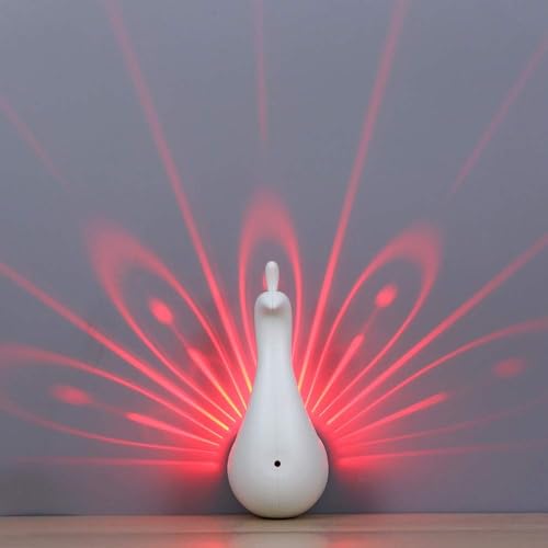 BomKra Pfau Wandleuchte - LED Pfau Lampe Mit Fernbedienung, Pfau AtmosphäRenlampe 7 Farben Dimmbar, Wiederaufladbarer, Pfau Projektorlampe für Kinderzimmer Wohnzimmer Schlafzimmer (Weiß) von BomKra