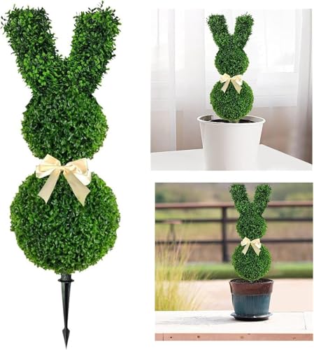 Bunny Topiary, Künstlicher Hasenbaum, Hasen-Topiary Buchsbaum Künstlich, künstliche Formschnittbäume mit Erdspieß, Osterdeko Draußen, Gartendekoration (70CM) von BomKra