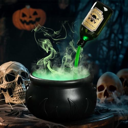Halloween Decorations Indoor - Witch Cauldron Halloween Decor with Magic Floating Potion Bottles and Diffuser, Black Plastic Witch Cauldron for Home Table Mantel Kitchen Room (30cm) von BomKra