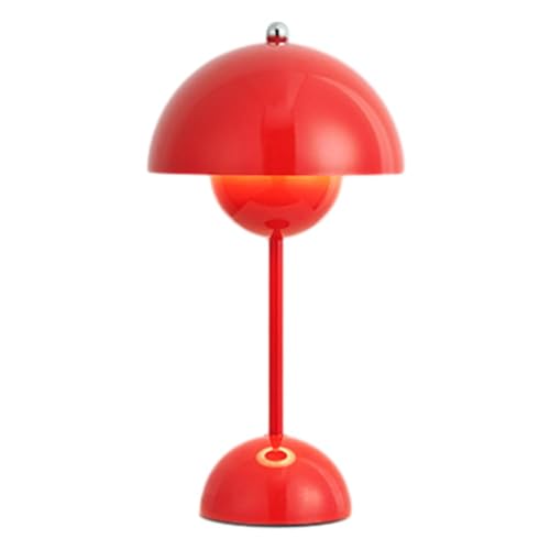 LED Flowerpot Tischlampe Kabellos Akku Pilz Lampe, Modern Macaron Lampe Retro Touch Dimmbar Tischleuchte mit 3 Farben Nachttischlampe für BüRo,Bars,Wohnzimmer,Schlafzimmer (Rot) von BomKra