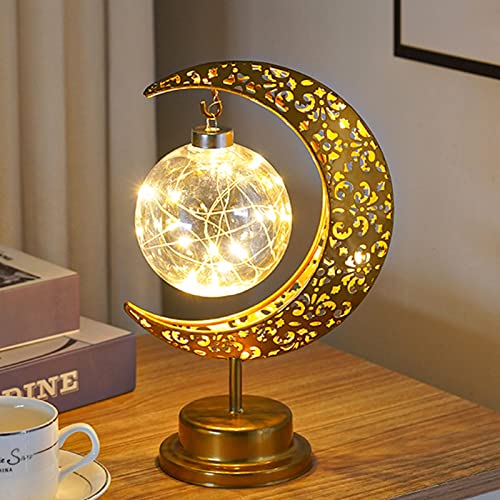BomKra LED Mond Tischlampe Batteriebetrieben Metall Mondform Schreibtischlampe Nachttischlampe Weihnachtsdeko Ramadan Tischdeko für Heim Schlafzimmer Büro Geschenk Warmweiß von BomKra