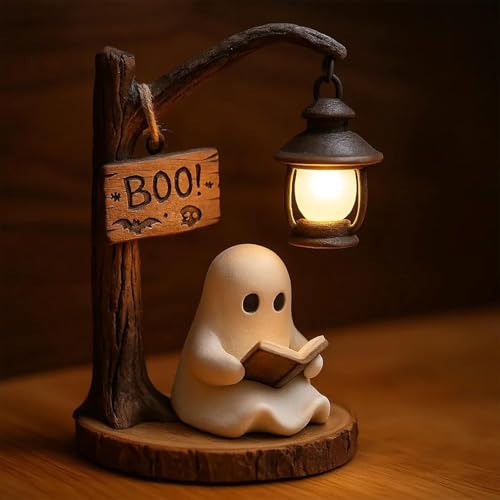 Niedliche Geister-Leselampe 2026, Ghost Reading Book Lamp, Halloween Deko Led Geister Statue Nachtlicht, Halloween-Dekoration für Leser und Buchliebhaber (1 PCS) von BomKra
