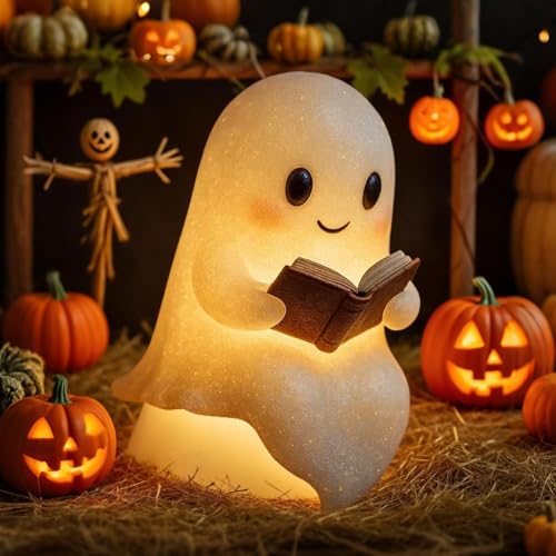 Niedliche Geister-Leselampe 2026, Ghost Reading Book Lamp, Halloween Deko Led Geister Statue Nachtlicht, Halloween-Dekoration für Leser und Buchliebhaber (B - 1 PCS) von BomKra