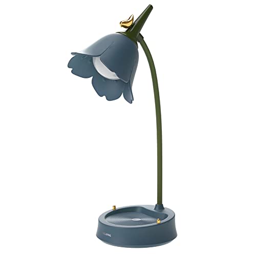 Schreibtischlampe Kinder Dimmbare LED Tischlampe mit 3 Farbtemperaturen, USB Wiederaufladbare Leselampe mit Touchsensor und Flexibles Arm, Cute Nachttischlampe Kawaii Room Decor (Blau) von BomKra