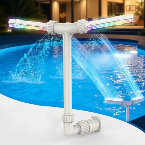 Solar Pool Wasserfall - Pool Fontäne für oberirdische Pools und Inground Pools, 360° Verstellbarer Poolbrunnen 10 Farben LED Licht, Steuerung per Fernbedienung und APP von BomKra
